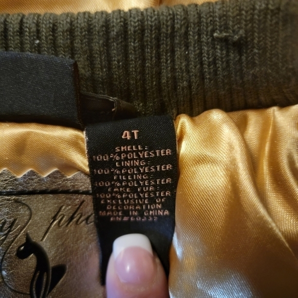 BABY Phat Army Green Quilted Faux Fur Hood Puffy Coat Size 3T - Picture 5 of 8